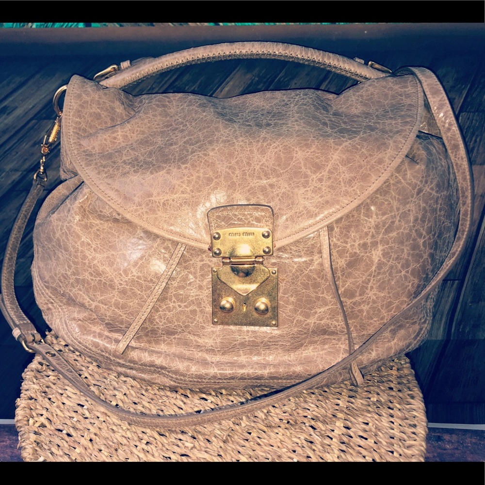 Miu Miu Beige leather shoulder or Crossbody bag.